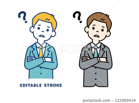 Vector illustration of a young businessman thinking with his arms folded_Line width can be edited Vector illustration of a young businessman thinking with his arms folded_Line width can be edited 122909434