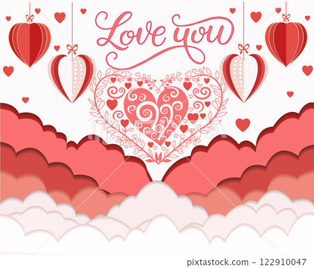 Love You Card or Banner with symbol of heart love and script love you. 122910047