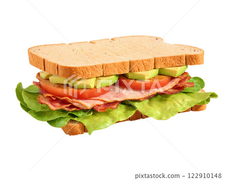 Turkey Bacon Avocado Sandwich Sliced turkey, crispy bacon, fresh avocado, lettuce, and tomato on toasted multigrain bread. Turkey Bacon Avocado Sandwich Sliced turkey, crispy bacon, fresh avocado, lettuce, and tomato on toasted multigrain bread. 122910148