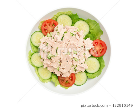 Tuna Salad A hearty salad made with flaked tuna, crisp lettuce, cucumbers, tomatoes, and a creamy mayonnaise dressing. Fresh Tuna Salad A hearty salad made with flaked tuna, crisp lettuce, cucumbers, tomatoes, and a creamy mayonnaise dressing. Fresh 122910149
