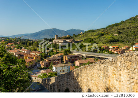 The winding narrow streets, stairs and charming architecture of Spoleto 122910306
