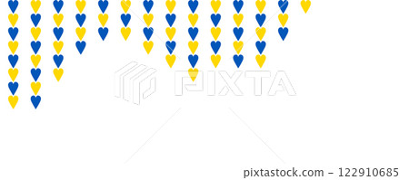 It's a nice corner with Ukrainian blue and yellow hearts on a transparent background. Banner for the Independence Day of Ukraine. Copy space. Vector illustration It's a nice corner with Ukrainian blue and yellow hearts on a transparent background. Banner for the Independence Day of Ukraine. Copy space. Vector illustration 122910685