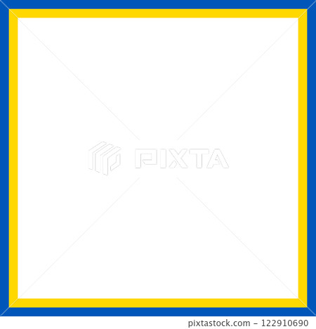 Blue and yellow square frame, isolated on transparent background. Photo frame in the colors of the Ukrainian flag. Empty border for Independence day of Ukraine. Vector illustration 122910690