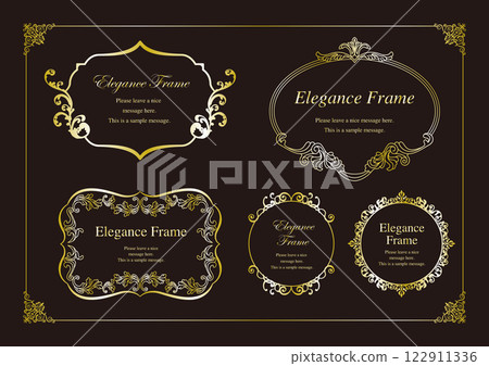 A luxurious and elegant frame set, decorative borders, ornamental designs, elegant details, gold 122911336