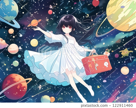 A girl traveling through space and fantastic planets 122911460