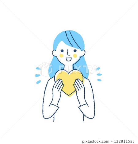 Smiling woman holding a heart in both hands Smiling woman holding a heart in both hands 122911585
