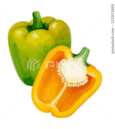 Watercolor illustration of green peppers - AI generation 122911668
