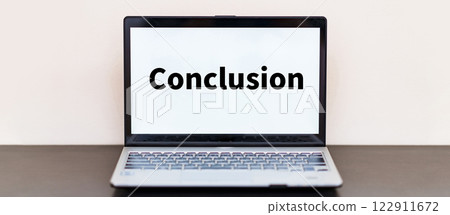 The word "conclusion" appears on the PC screen. [Web page material] 122911672