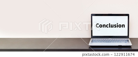 The word "conclusion" appears on the PC screen. [Web page material] 122911674