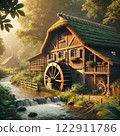 House with a waterwheel 122911786