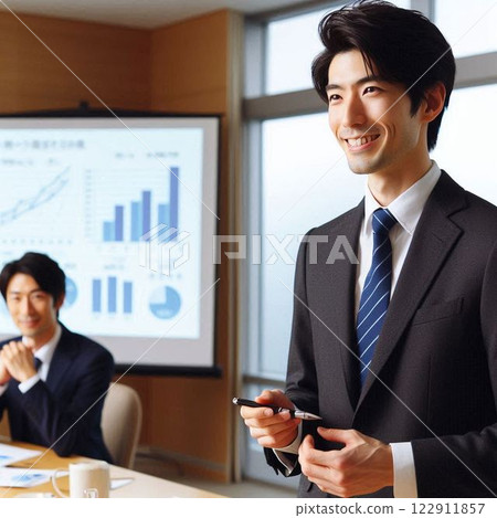Male businessman giving a presentation in a conference room 122911857
