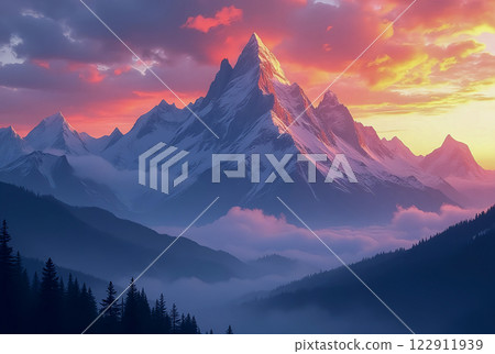 sunset in mountains 122911939
