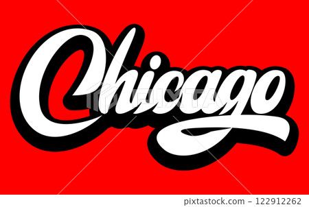 A bold and stylish cursive script of the word Chicago set against a vibrant red background creating a striking visual impact A bold and stylish cursive script of the word Chicago set against a vibrant red background creating a striking visual impact 122912262