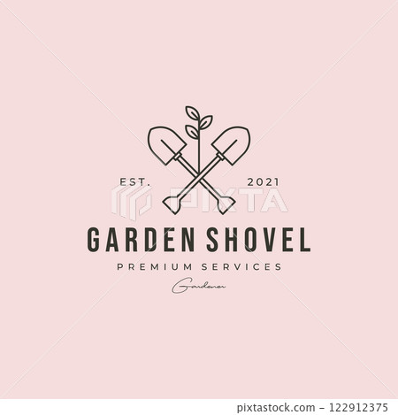 cross shovel garden logo vector vintage line art illustration design cross shovel garden logo vector vintage line art illustration design 122912375