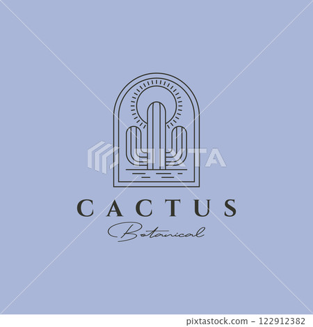 line art cactus logo vector botanical garden illustration design 122912382