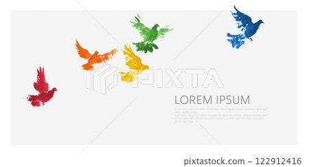 Rainbow birds in sumi-e style on a white background. Symbol of LGBTQ pride 122912416