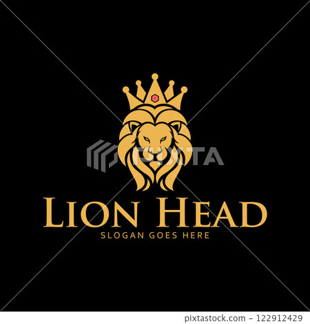 Elegant gold king lion crown logo Elegant gold king lion crown logo 122912429