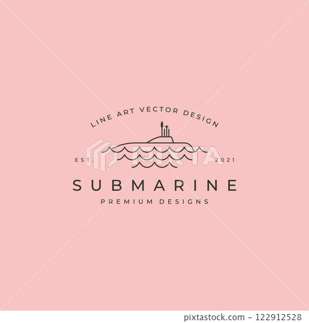 submarine underwater and wave line art logo vector symbol illustration design 122912528