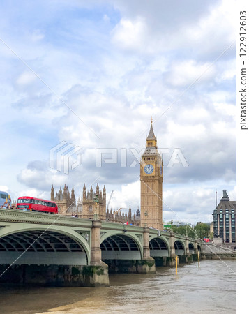 Big Ben and Westminster Bridge stand tall over the River Thames, showcasing London iconic landmarks and rich history. Big Ben and Westminster Bridge stand tall over the River Thames, showcasing London iconic landmarks and rich history. 122912603