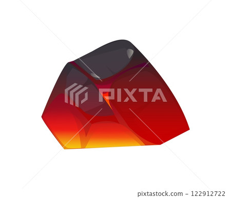 Fireplace burn ember cartoon charcoal single piece. Fireplace burnt ember charcoal, barbecue burning isolated vector fossil fuel. BBQ grill fiery charcoal piece or firewood ablaze coal 122912722