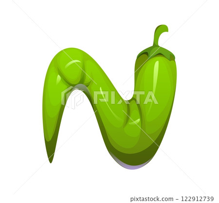 Cartoon Mexican font jalapeno pepper letter N. Hispanic culture festival ABC alphabet element Cinco de Mayo fiesta hot chilli pepper vector English typeset symbol or Mexican font letter Cartoon Mexican font jalapeno pepper letter N. Hispanic culture festival ABC alphabet element Cinco de Mayo fiesta hot chilli pepper vector English typeset symbol or Mexican font letter 122912739