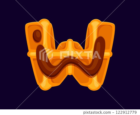 Fast food belgian waffle meal cartoon alphabet font typeset letter W. Street dessert meal cartoon font typeset element, fast food restaurant appetizer vector ABC alphabet typeface letter symbol 122912779