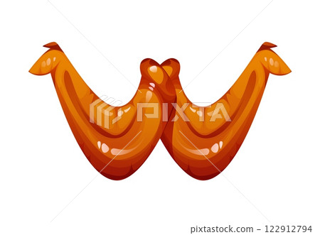 Fast food chicken wings meal alphabet font letter W. Street menu appetizer English font typeset symbol, fast food meal vector kids ABC typeface letter. Fastfood cafe or takeaway alphabet font element 122912794