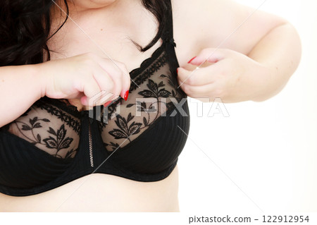 Woman big breast wearing bra 122912954