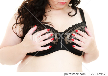 Woman big breast wearing bra 122912957