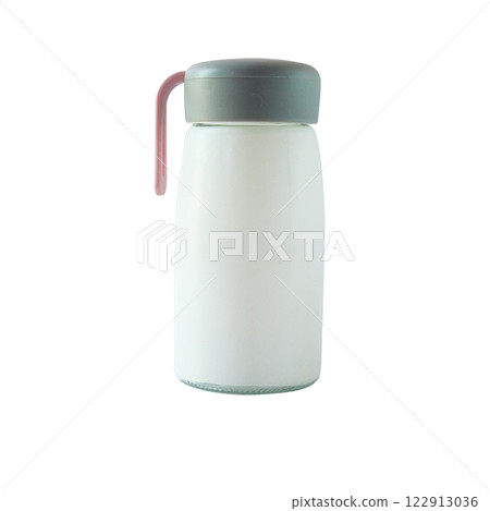 Milk in glass bottle on white background. 122913036