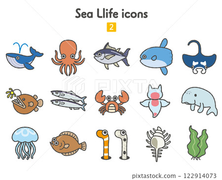 Collection of sea creature icons 122914073
