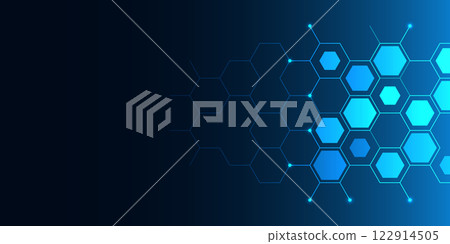 Abstract technology background and design element with hexagons pattern and geometric shapes Abstract technology background and design element with hexagons pattern and geometric shapes 122914505