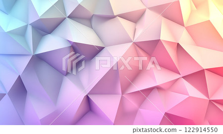 A colorful abstract background with pink, blue, and yellow triangles. The background is made up of many triangles of different sizes and colors 122914550