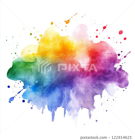 A colorful splash of paint with a rainbow of colors. The colors are bright and vibrant, creating a sense of energy and excitement. The splatter of paint is scattered across the canvas 122914625