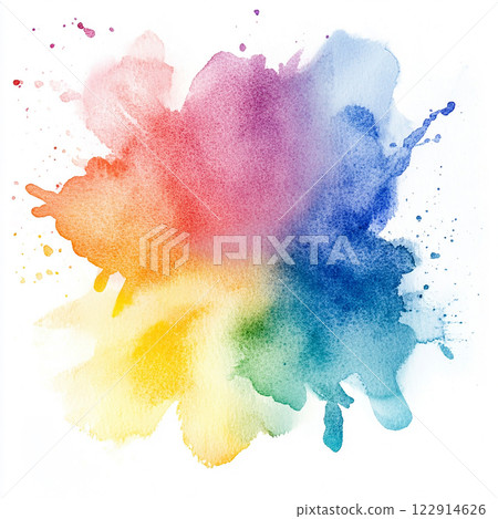 A colorful splash of paint with a rainbow of colors. The colors are bright and vibrant, creating a sense of energy and excitement. The splatter of paint is scattered across the canvas 122914626