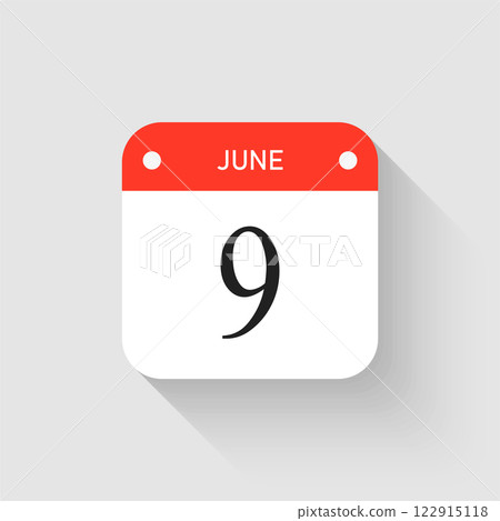 Vector icon page day calendar - 9 June month 122915118