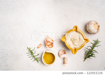 Homemade aioli or allioli garlic sauce Homemade aioli or allioli garlic sauce 122915138