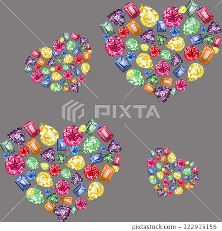 Watercolor heart of rainbow gem stones. Love or Valentine's card design. Hand drawn illustration with crystals. Perfect for wedding and valentines design. 122915156