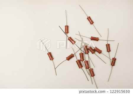 Old film resistors. Resistors with axial terminals. Elements of electronics. Old film resistors. Resistors with axial terminals. Elements of electronics. 122915630