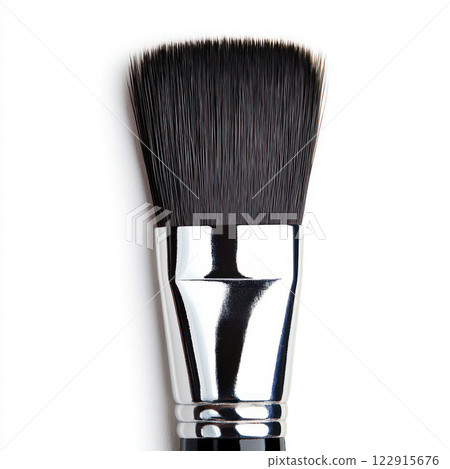 A close-up of a professional makeup brush with soft bristles. isolated on white background. 122915676