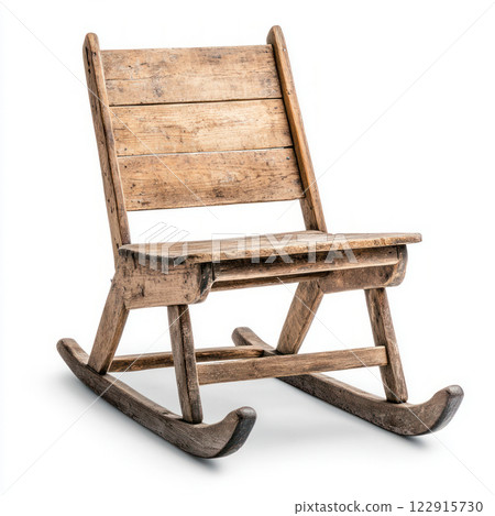 Rustic wooden rocking chair, perfect for cozy relaxation. isolated on white background. 122915730