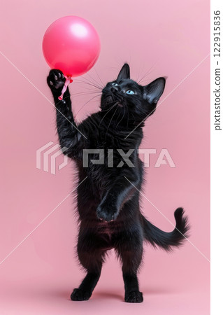 Bombay cat Jumping and playing, studio lighting, isolated on pastel background, stock photographic style 122915836