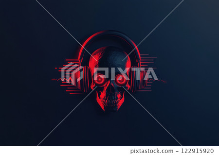 A striking digital art piece featuring a skull wearing headphones, embodying a fusion of music and macabre themes. 122915920