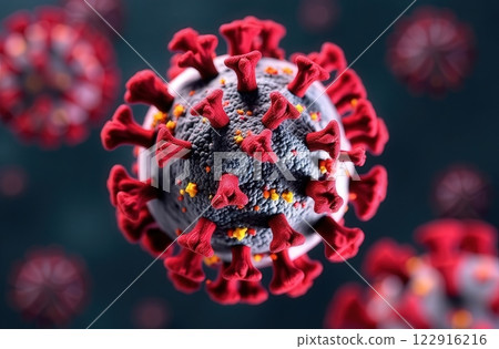 Viruses under microscope. Bacteria molecules. Study of virus pathogens. Science, Medicine, biology 122916216