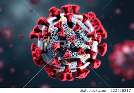 Viruses under microscope. Bacteria molecules. Study of virus pathogens. Science, Medicine, biology 122916217