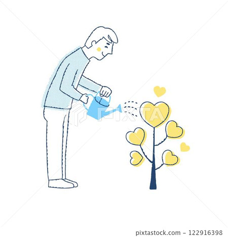 A man watering a heart-shaped tree 122916398