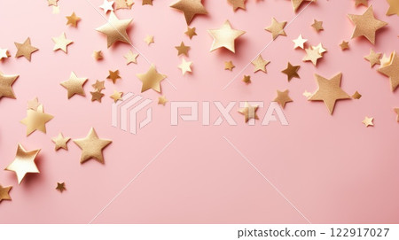 Gold star confetti on a pink background with space for text. Banner, poster, ai 122917027