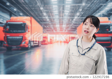 A young woman working as a truck driver in the logistics industry A young woman working as a truck driver in the logistics industry 122917286
