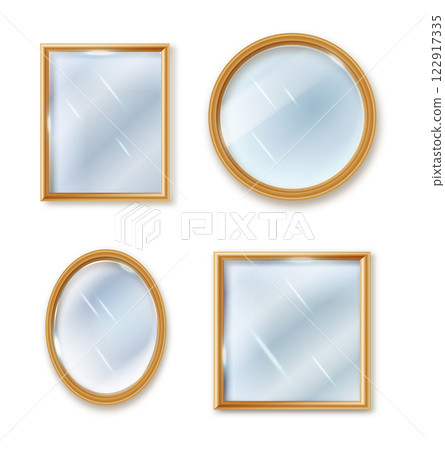 Set of different shape mirrors isolated. Mirror frame, mirrors template. Reflective glass surfaces isolated.Realistic design for indoor furniture Set of different shape mirrors isolated. Mirror frame, mirrors template. Reflective glass surfaces isolated.Realistic design for indoor furniture 122917335