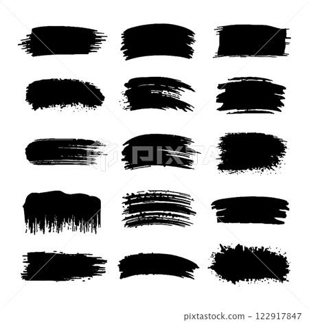Set of hand-painted brush strokes in black ink. Perfect for digital design, branding, and artistic projects. Set of hand-painted brush strokes in black ink. Perfect for digital design, branding, and artistic projects. 122917847